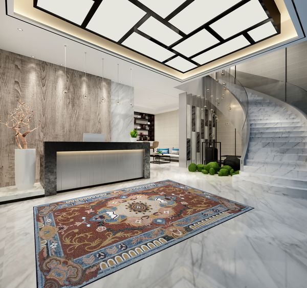 Мозаичный ковер в коричнево-голубых тонах Установлена