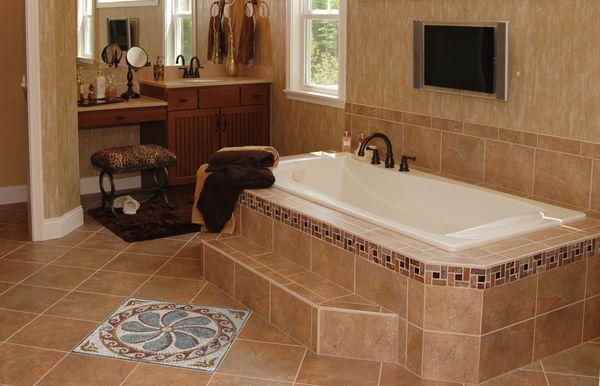 Decorative Green Flower Mosaic, 40" Installed