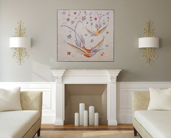 Mosaik Bunte Vögel und Blumen Verlegt