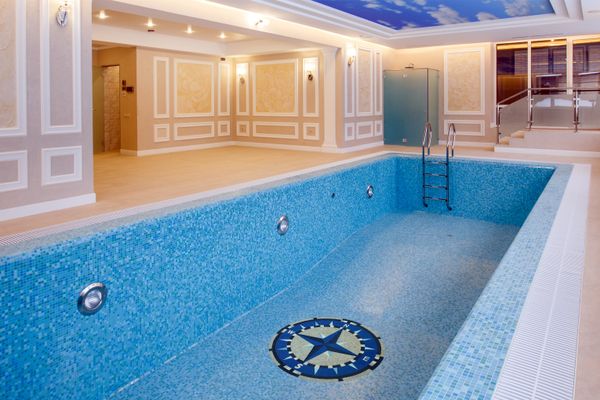 Blaue Kompassrose Mosaik, 150 cm Verlegt
