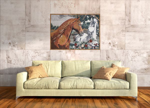 Pair of Horses Mosaic Mural Installed