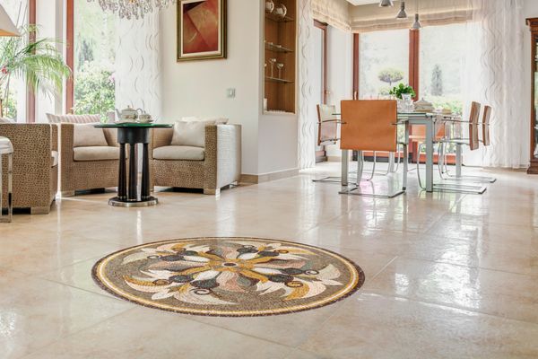 Natural Art Deco Mosaic Medallion, 40" Installed