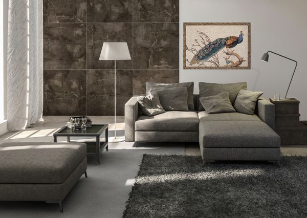 Mosaik Pfau auf Ast Verlegt