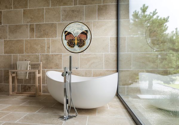 Brown Butterfly Mosaic, 24" Installed
