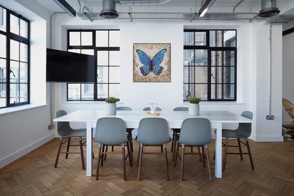 Azure Blue Butterfly Mosaic, 30" Installed