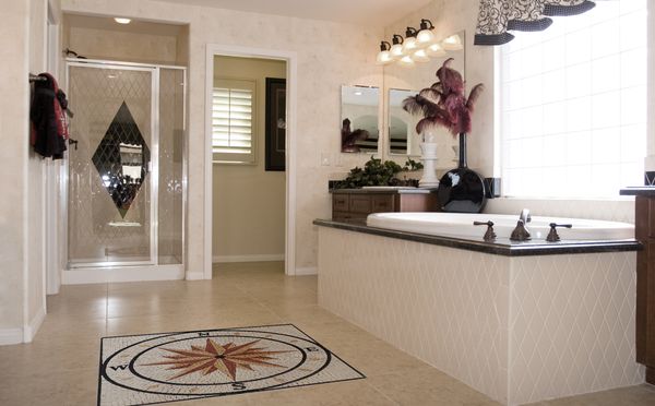 Brown and White Compass Mosaic, 32" Installed