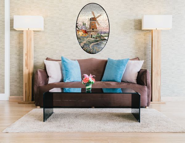 Mosaik Windmühle Oval Verlegt