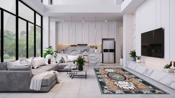 Long Floral Pattern Mosaic Rug Installed