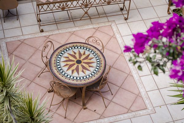 Star Flower Rings Geometric Mosaic, 79" Installed