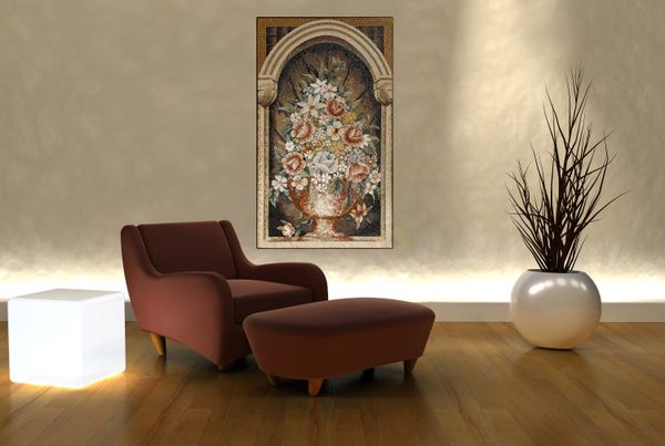 Цветы в арке, картина из мозаики Установлена