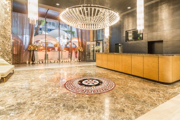 Grecian Print Sunburst Mosaic Installed