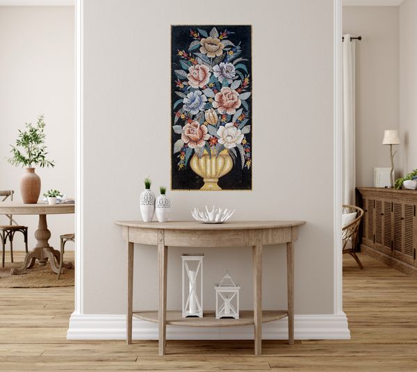 Gold Vase of Flowers Mosaic, 60"x30" Installed