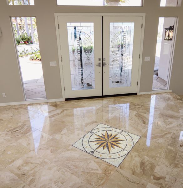 Gold Compass on Cream Background Mosaic, 40" Installed