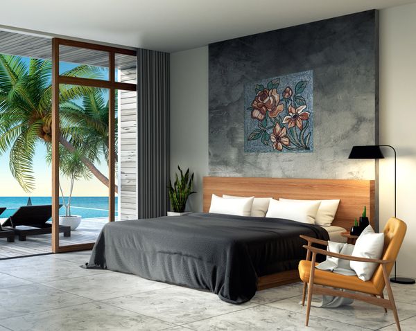 Dusky Rose and Flowers Mosaic, 32" Installed