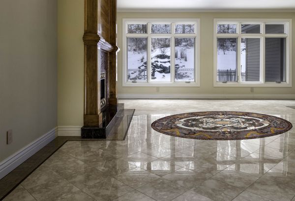 Ornate Oval-Shaped Rug Mosaic Installed