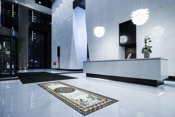 Forest Floor-Inspired Decorative Area Rug Mosaic Installed