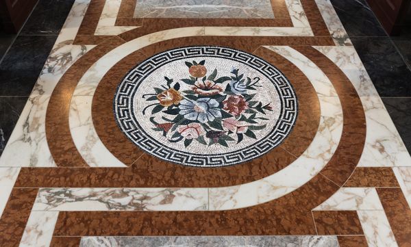 Mixed Flower Mosaic Medallion, 40" Installed