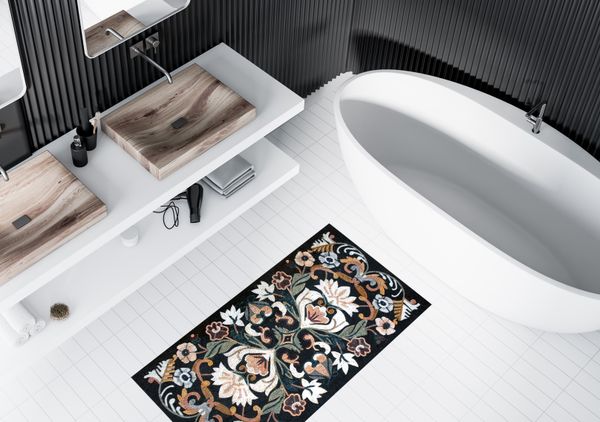 Черный Ковер с Орнаментом Мозаика Установлена