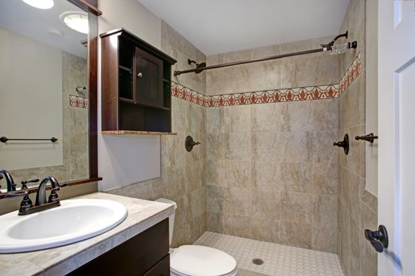 Brick Red Pointed Pattern Border Mosaic Installed