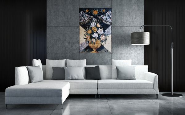 Цветы, панно из мозаики Установлена