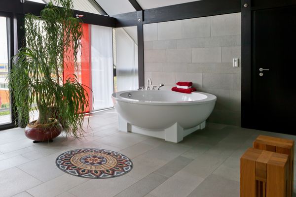 Gold and Red Mosaic Medallion, 32" Installed