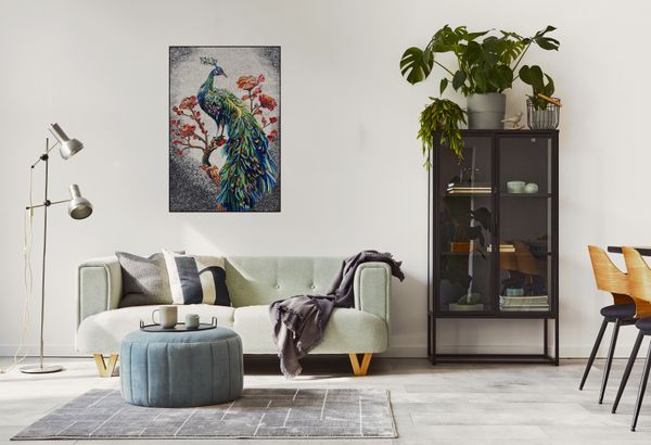 Perched Royal Peacock Mosaic Wall Art Installed