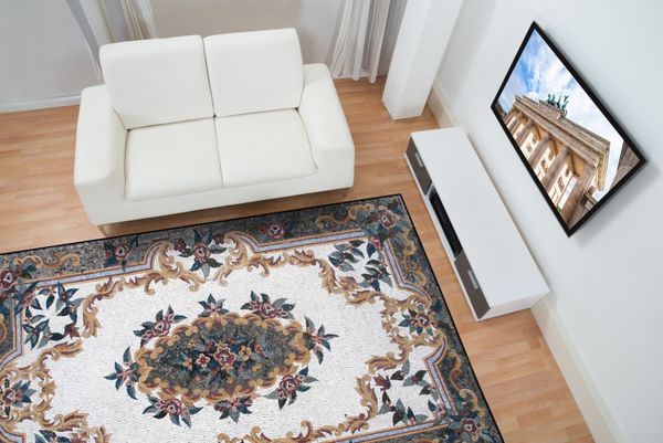 Gold Accented Pattern Rug Mosaic Installed