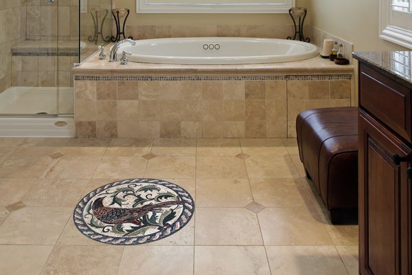 Round Pheasant Decorative Mosaic, 30" Installed