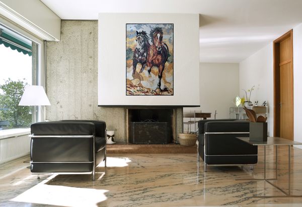 Mosaik Pferde im Galopp, 100x150 cm Verlegt