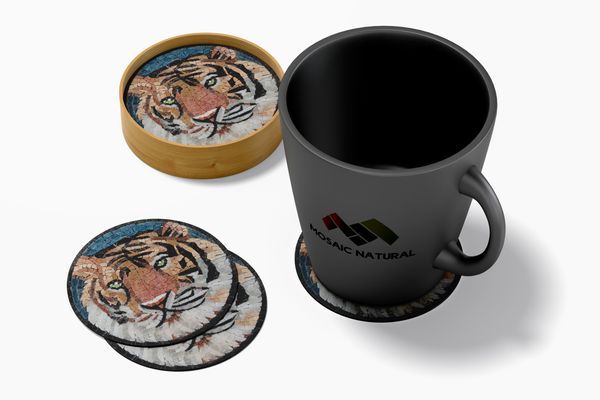 Tiger Face Mosaic Coasters Installed