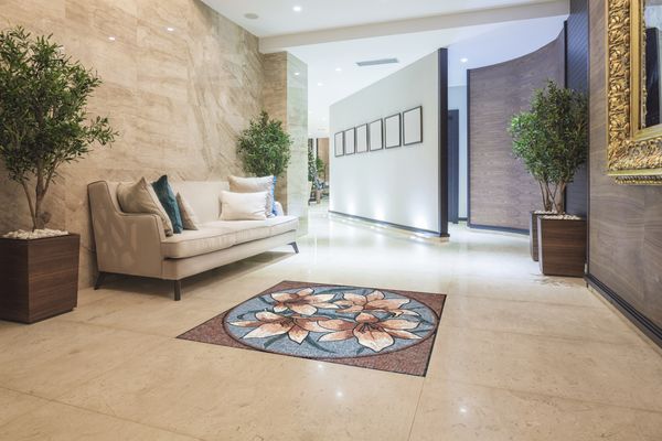 Pink Lilies Mosaic Tile, 60" Installed