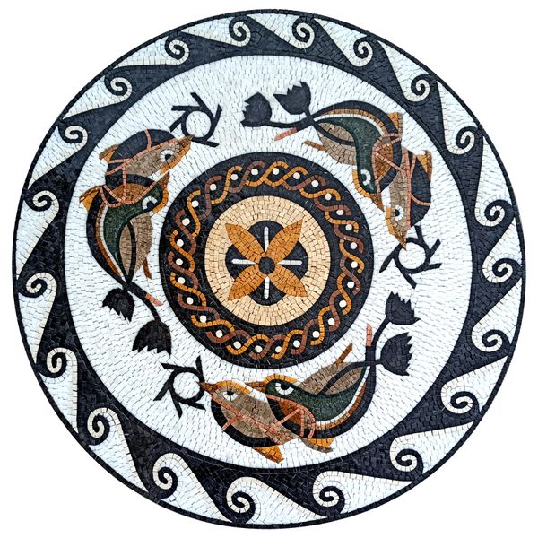 Dolphin Pool Mosaic Medallion - Mosaic Natural