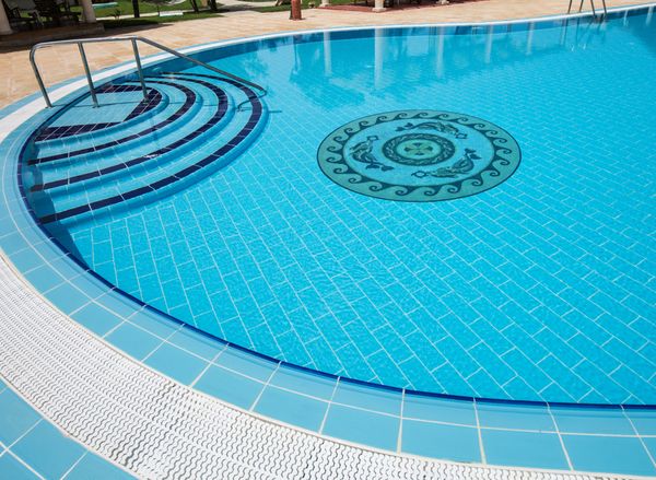 Round Roman Dolphin Patterned Mosaic, 60" Installed