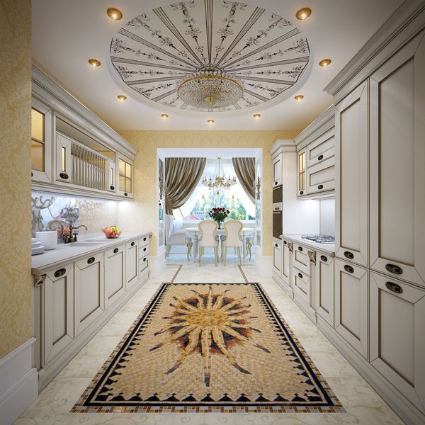 Flaming Sunburst Mosaic Rug, 30"x60" Installed