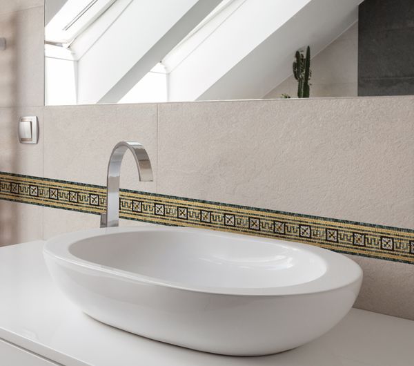 Emerald and Gold Decorative Border Mosaic, 60"x8" Installed