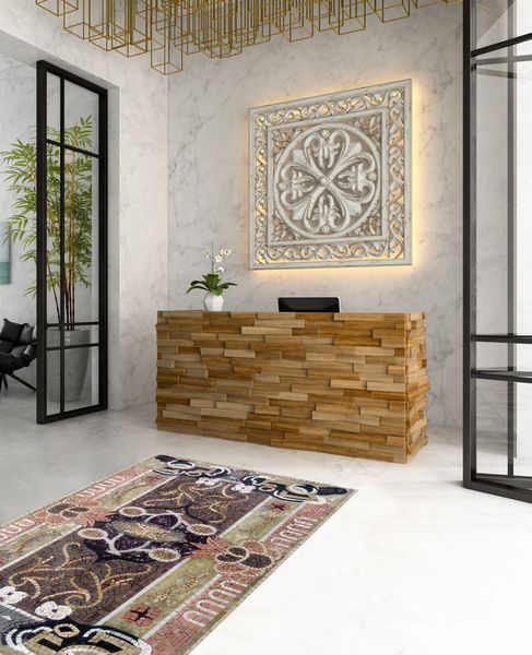 Eclectic Tapestry-Inspired Rug Mosaic Installed