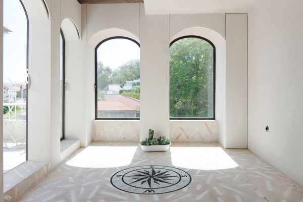 Light Grey and Black Compass Mosaic Installed